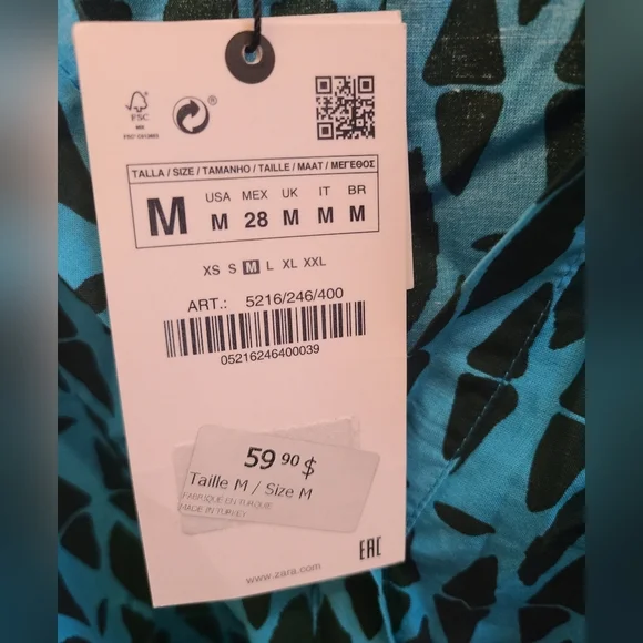 NWT Zara 100% Cotton "The Reese Dress" in Blue Geo Print - Size M - Picture 6 of 14